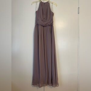 David's Bridal “Mushroom” color Maxi Dress
